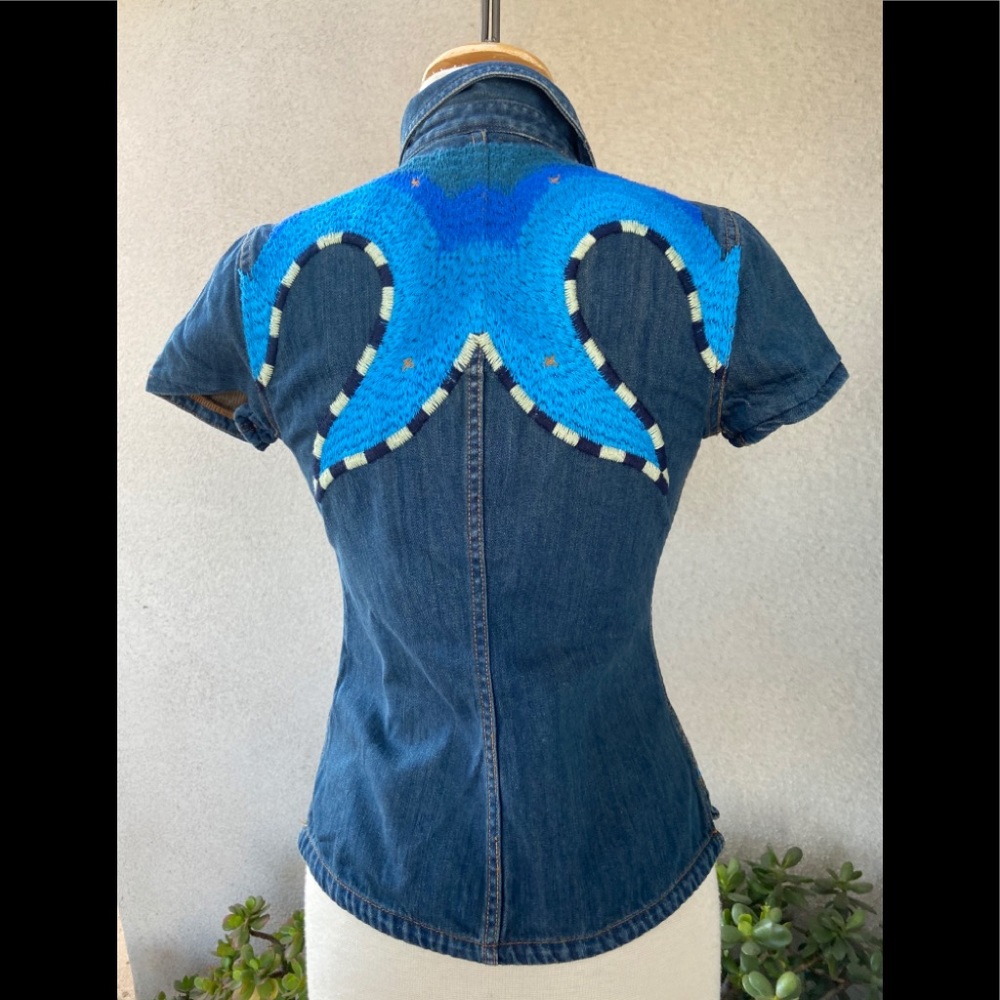 Oilily jean top shirt embroidery sz 34 XS